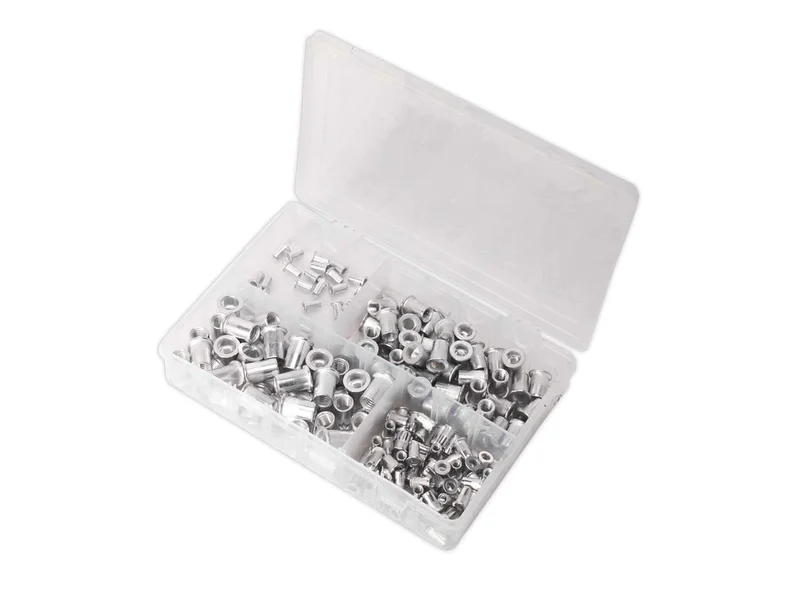 Sealey AB073TI Threaded Insert Rivet Nut Assortment 200pc M4-M8 Splined Metric