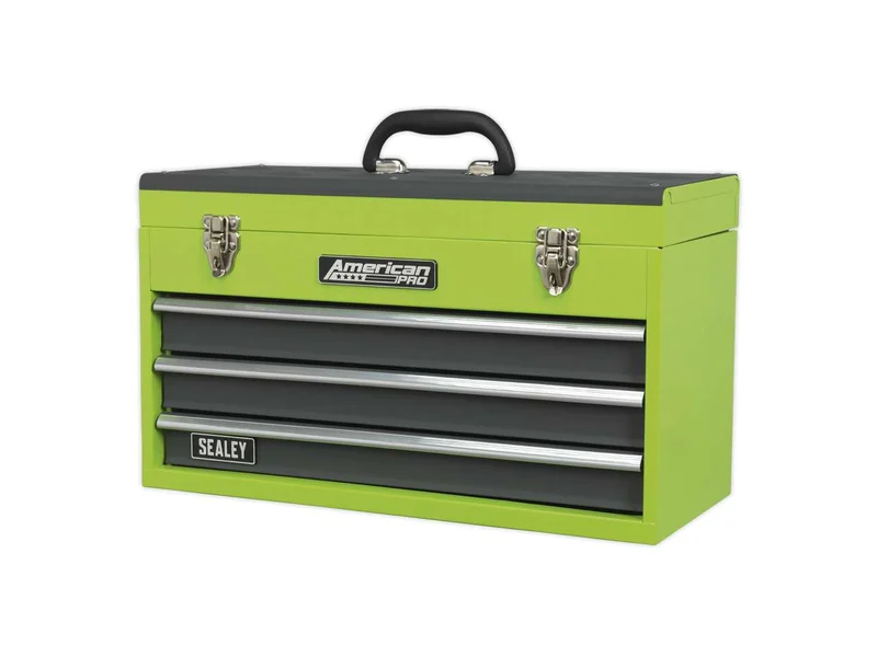 Sealey AP9243BBHV Tool Chest 3 Drawer Portable with Ball Bearing Runners - Hi-Vis Green