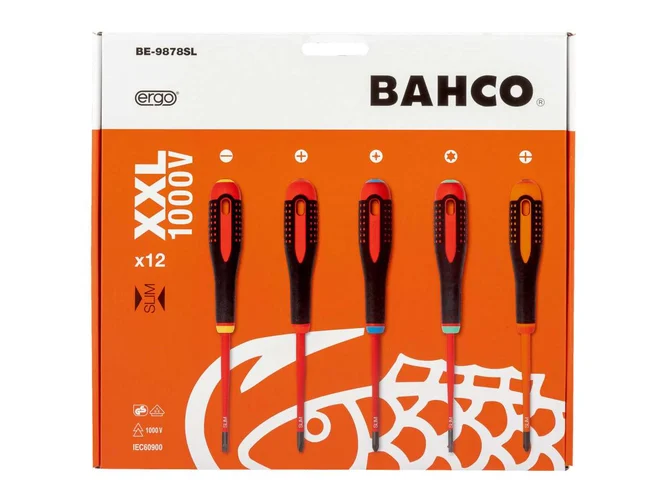 Bahco BAHBE9878SL BE-9878SL ERGO Slim VDE Insulated Screwdriver Set, 12 Piece