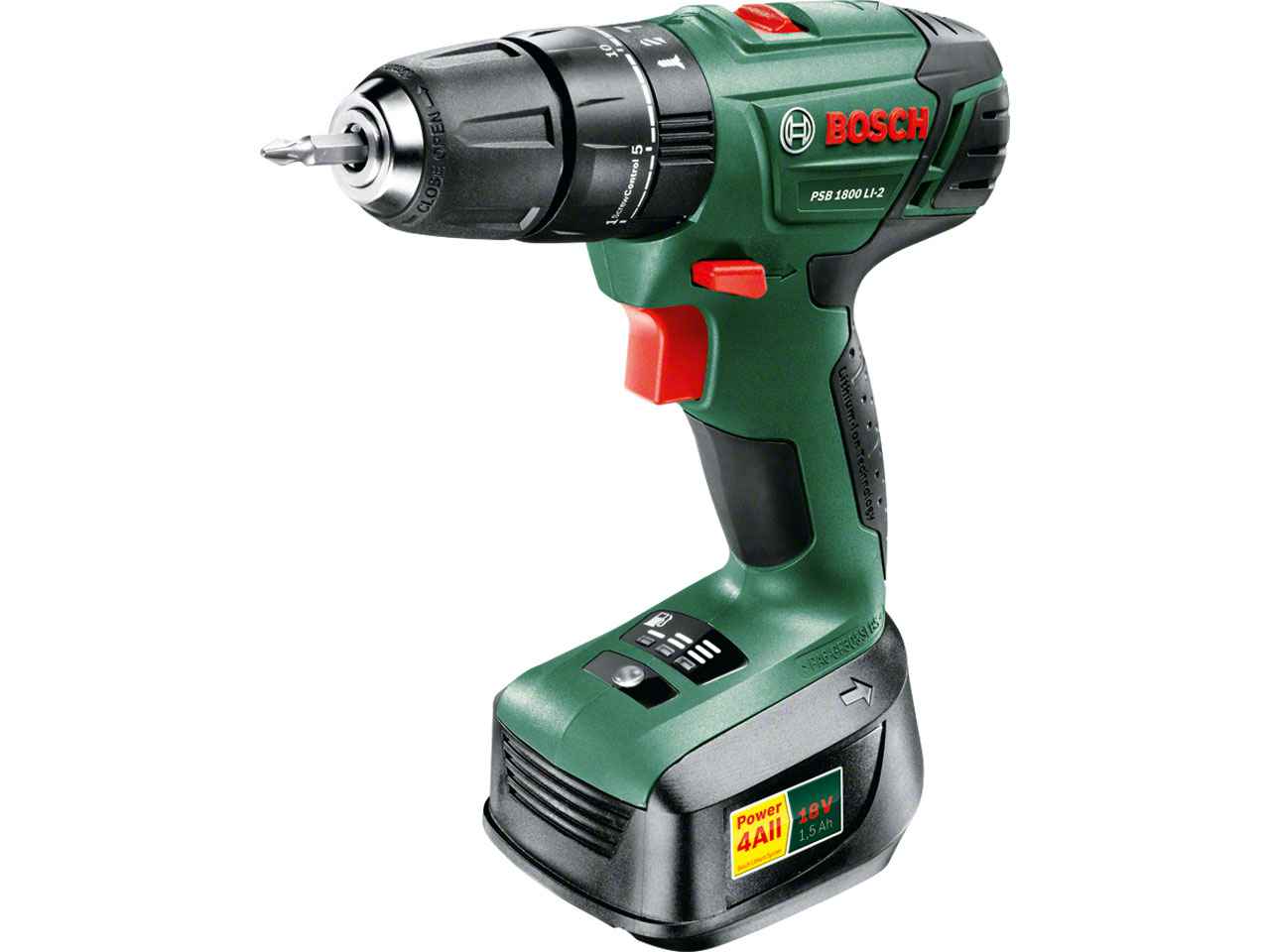 Bosch Green PSB1800LI2 18v Cordless Two Speed Combi Drill 1.5Ah Li Ion