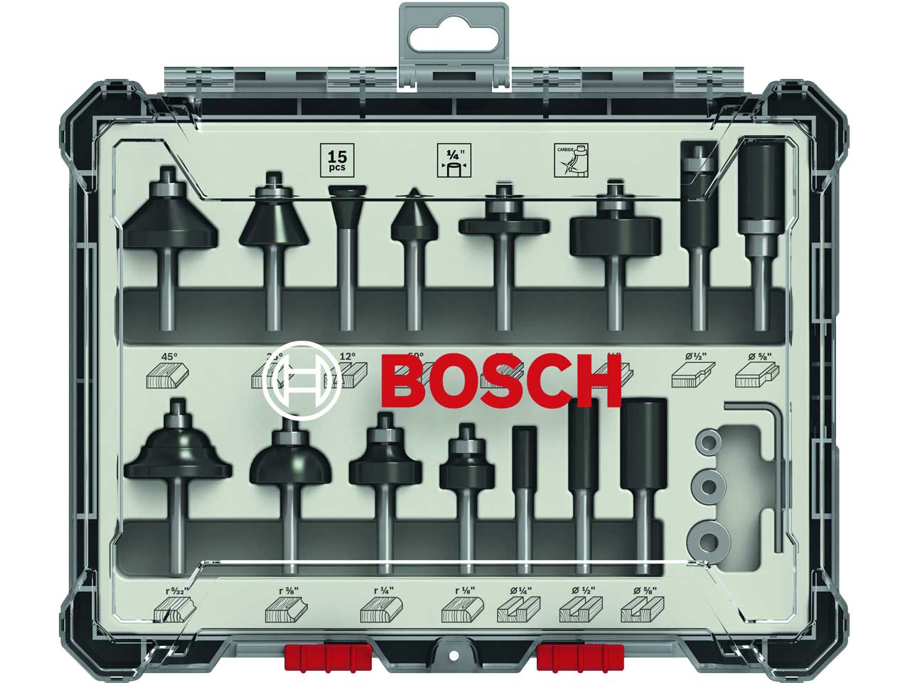 Bosch Bosch 2607017473 1 4in Shank Mixed Router Bit Set 15pc ffx