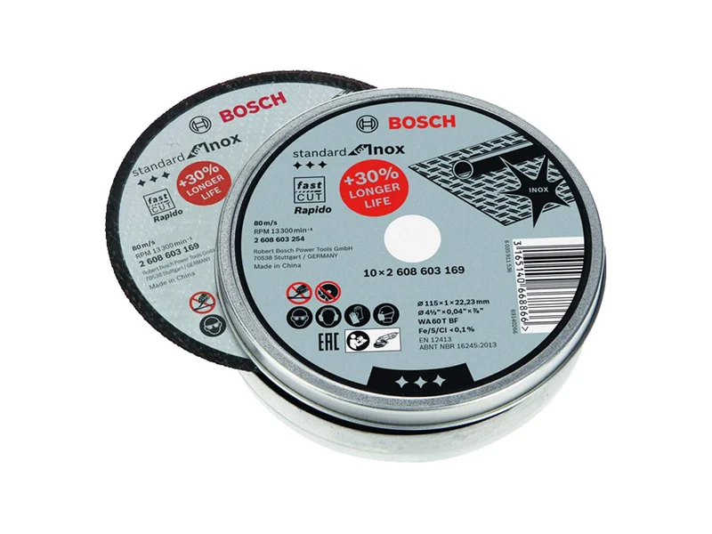 Bosch 2608603254  115mm x 22mm x 1mm Rapido Straight Inox Metal Cutting Disc 10pk