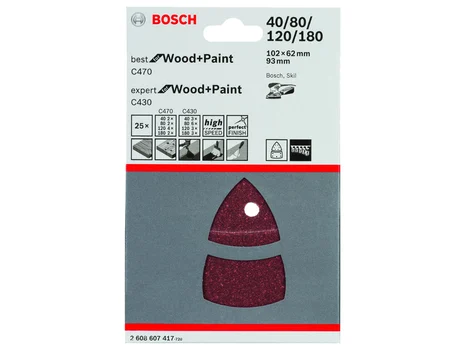 Bosch 2608607417 102 x 62 x 93 mm Mixed Grit Sanding Sheet Set 25pc