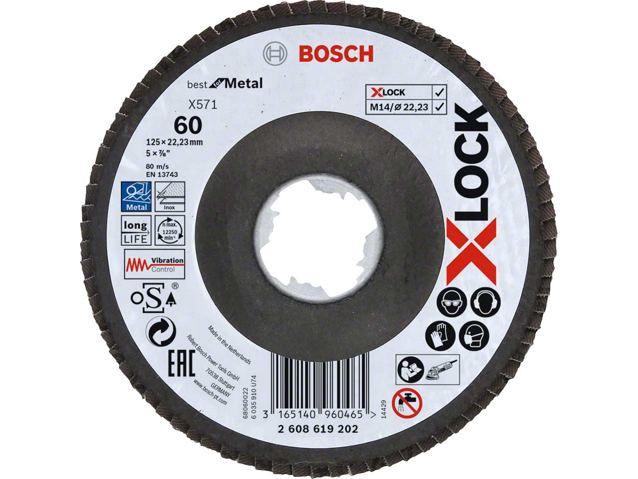 Bosch 2608619202 125mm x 22mm x G60 X LOCK Flap Disc X571 Angled