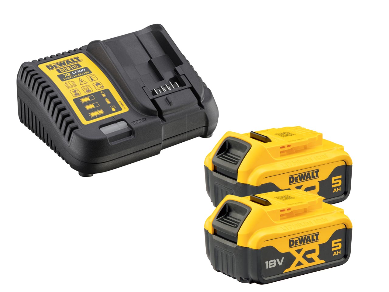 DeWalt DCB184 DCB115 2x5Ah 18V XR Li Ion Battery Pack and Charger