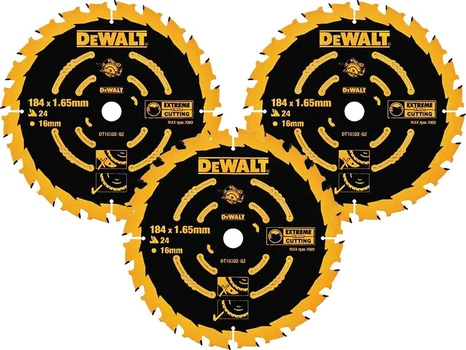 DeWalt DT10302x3 184mm x 16mm x 24T Multi Material Extreme Circular Saw Blade 3pk