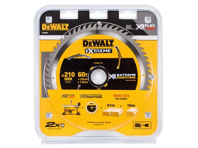 DEWALT DT99567QZ 210mm x 30mm 60T Wood FlexVolt Xtreme Runtime Saw Blade