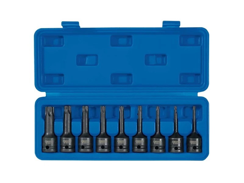 Draper 410/9/TX 1/2in Sq. Dr. 78mm Long TX-STAR Socket Bit Set 9 pc