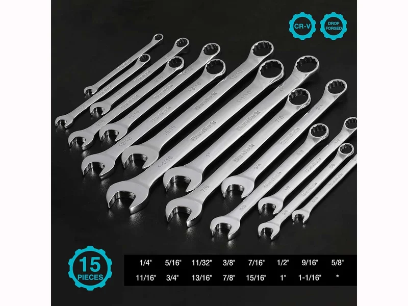 Duratech DTCW15S 1/4in-1 1/16in SAE Combination Spanner 15pc Set