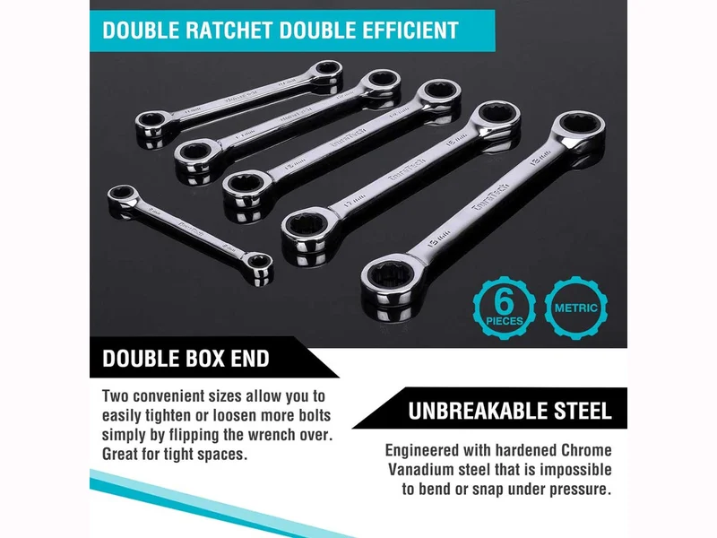 Duratech DTDBRW06M 8mm-19mm Double End Ratchet Box Spanner 6pc Set