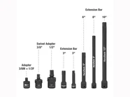 Duratech DTIMSA008 1/2in 3/8in Drive Impact Socket Accessory 8pc Set