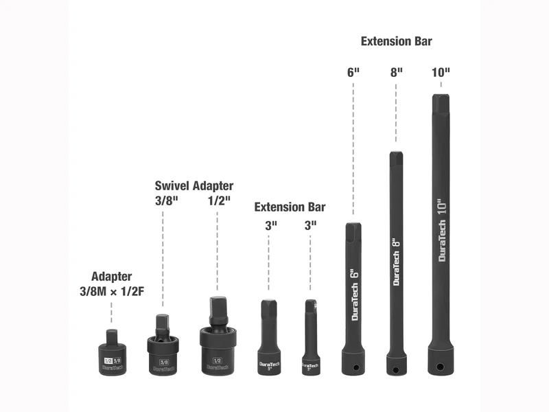 Duratech DTIMSA008 1/2in 3/8in Drive Impact Socket Accessory 8pc Set