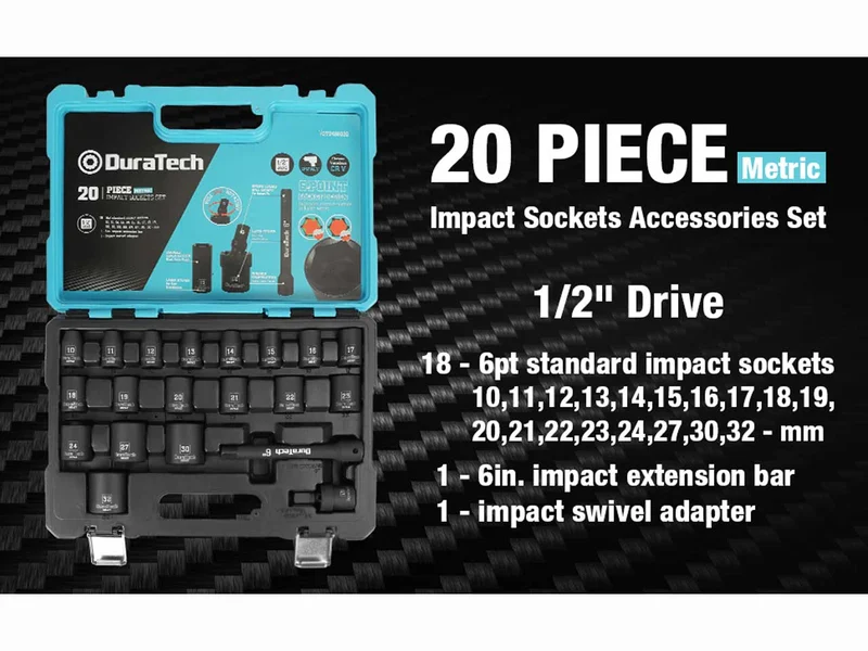 Duratech DTIMSS020 1/2in Drive 10mm-32mm Impact Socket 20pc Set