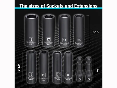 Duratech DTIMSS10M 3/8in Drive 8mm-19mm Metric Impact Socket 10pc Set