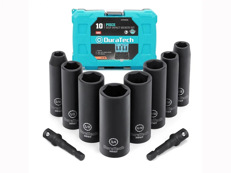 Duratech DTIMSS10S 3/8in Drive 5/16in-3/4in SAE Impact Socket 10pc Set