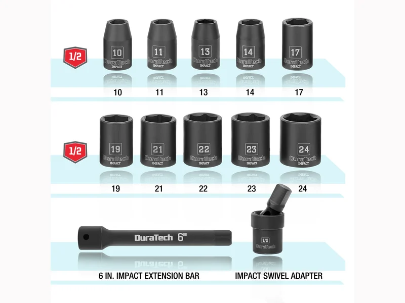 Duratech DTIMSS12M 1/2in Drive 10mm-24mm Metric Impact Socket 12pc Set