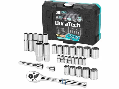 Duratech DTMTSS030 3/8in 1/4in Drive Mechanics Metric SAE Ratchet Socket Set 30pc