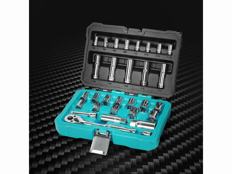 Duratech DTMTSS030 3/8in 1/4in Drive Mechanics Metric SAE Ratchet Socket Set 30pc