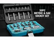 Duratech DTMTSS030 3/8in 1/4in Drive Mechanics Metric SAE Ratchet Socket Set 30pc