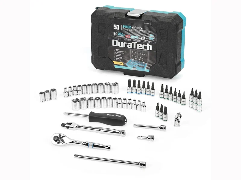 Duratech DTMTSS051 1/4in Drive Mechanics Metric SAE 51pc Ratchet Socket Set