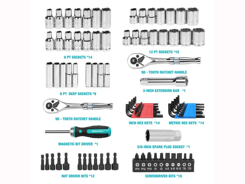 Duratech DTMTSS093 1/4in 3/8in Drive Mechanics Metric SAE 93pc Ratchet Socket Set