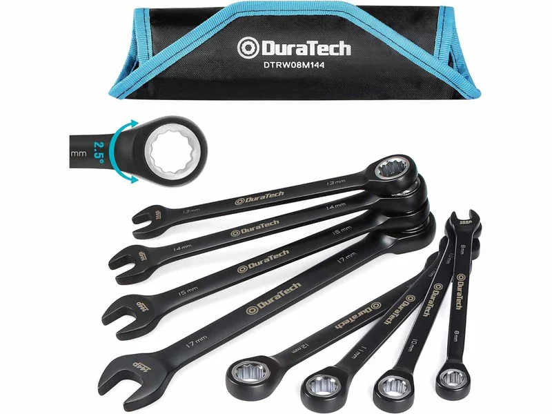 Duratech DTRW08M144 8mm-17mm Metric Ratchet Combination 144 Position Spanner 8pc Set