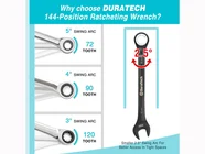 Duratech DTRW08M144 8mm-17mm Metric Ratchet Combination 144 Position Spanner 8pc Set