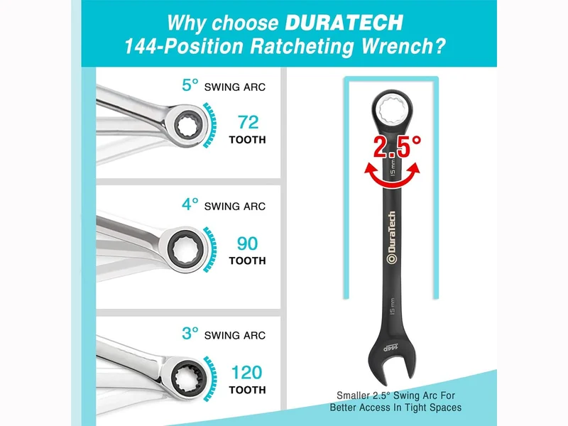 Duratech DTRW08M144 8mm-17mm Metric Ratchet Combination 144 Position Spanner 8pc Set