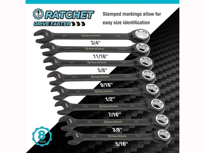 Duratech DTRW08S144 5/16in-3/4in SAE Ratchet Combination 144 Position Spanner 8pc Set