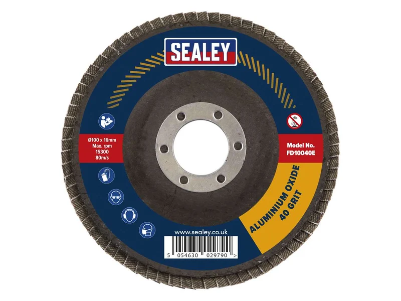 Sealey FD10040E Flap Disc Aluminium Oxide 100mm 16mm Bore 40Grit