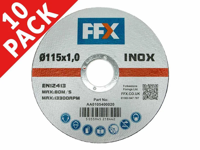 FFX AA0105400020 115mm x 1mm x 22mm Premium INOX Slitting / Cutting Disc 10pk