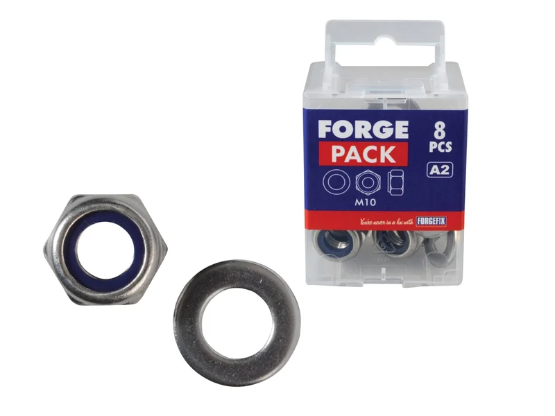 Forgefix FORFPNYL10SS Nyloc Nuts & Washers A2 Stainless Steel M10 Forge Pack 8