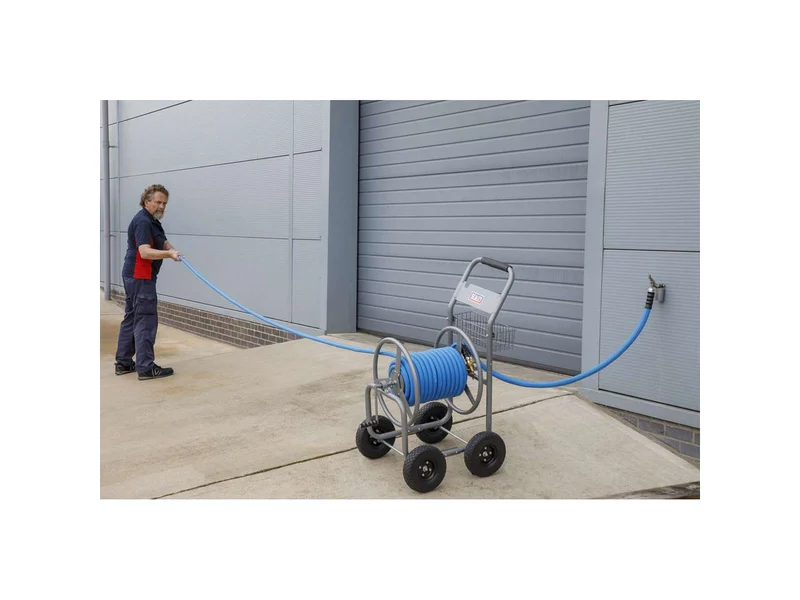 Lightweight portable hose reel trolley for 60m of 12mm of water hose