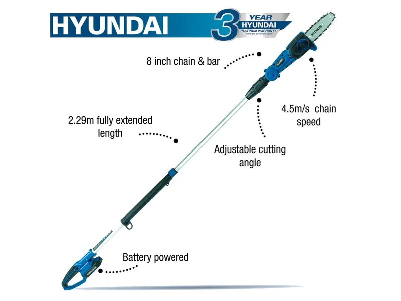 Hyundai HY2192 1x2Ah 20cm 20V Battery Long-Reach Pole Saw