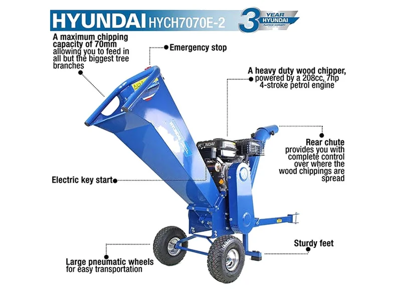 Hyundai HYCH7070E-2 Heavy Duty Electric Start Wood Chipper