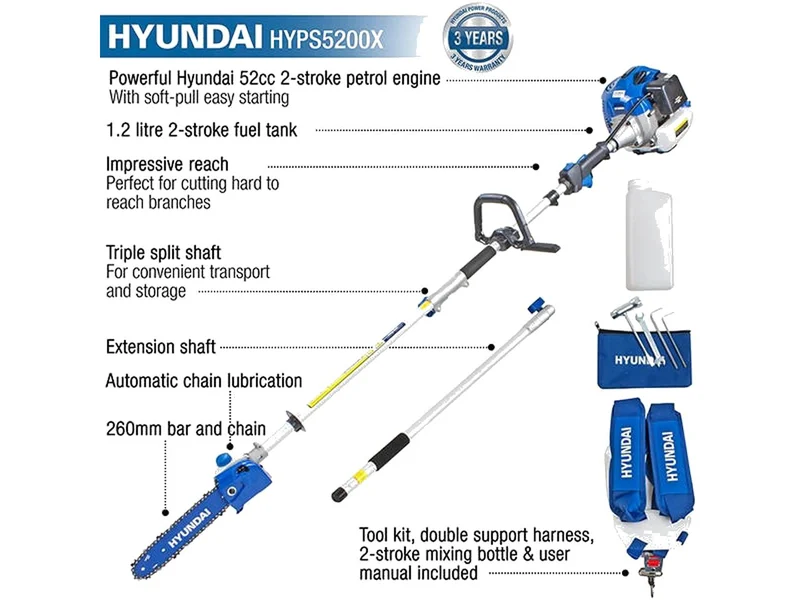 Hyundai HYPS5200X 52cc Long Reach Petrol Pole Saw