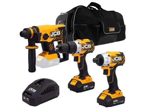 JCB 21-18BL3PK-2 18V 2x2Ah BL Combi Impact SDS Plus Drill 3 Piece Kit