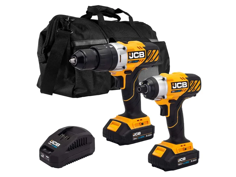 JCB 21-18TPK-2-BG 18V 2x2Ah Impact Driver Combi Drill Twin Pack 20in Bag