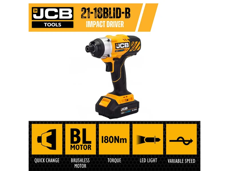 JCB 21-18TPK-2-BG 18V 2x2Ah Impact Driver Combi Drill Twin Pack 20in Bag