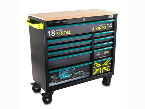 JCB AMF1RCBB 11 Drawer Aston Martin Formula One Steel Roller Cabinet Hardwood Worktop