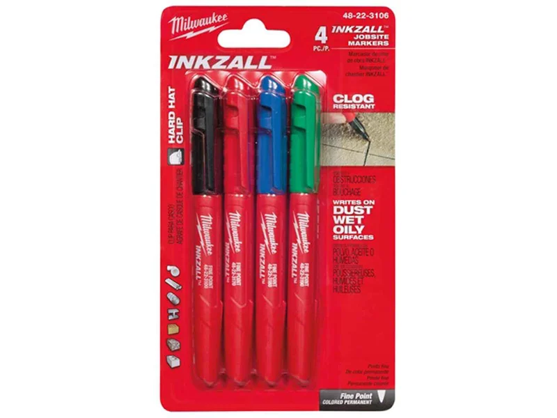 Milwaukee MIL48223106 INKZALL Fine Tip Colour Marker Set of 4