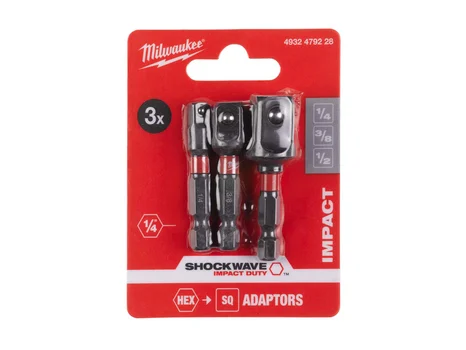 Milwaukee 4932479228 1/4in Hex Square Shockwave Socket Adaptor 3pc