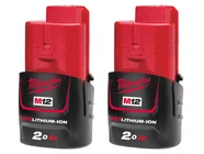 Milwaukee M12B2x2 12V 2Ah Red Li-Ion Battery Twin Pack