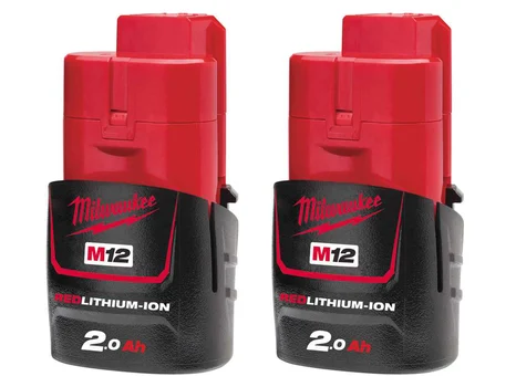Milwaukee M12B2x2 12V 2Ah Red Li-Ion Battery Twin Pack