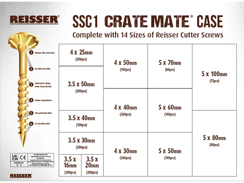 Reisser SSC1/CUTTERFULL Woodscrew CSK Pozi ZYP 3.5-5 x 16-100mm 2115pk