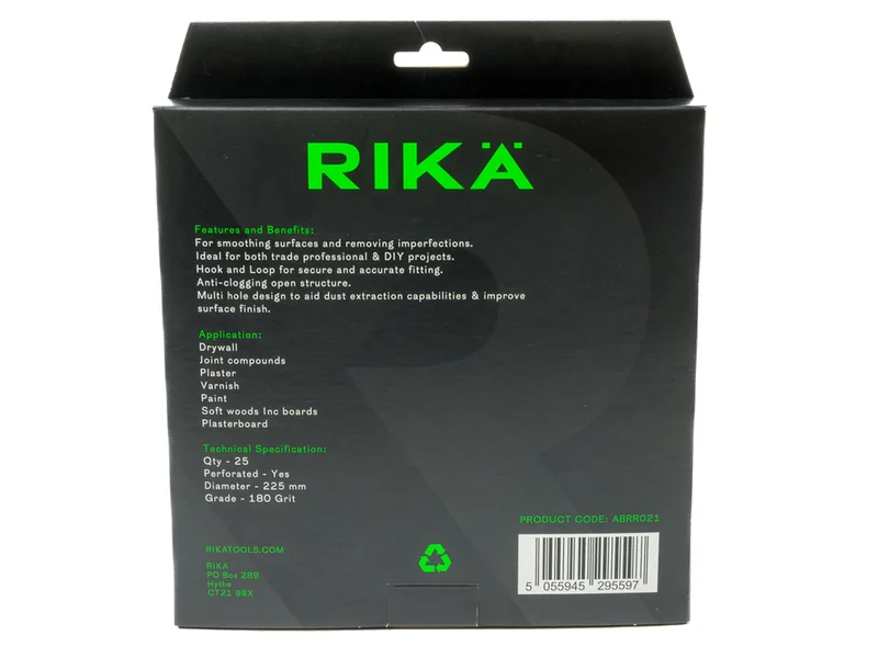 RIKA ABRR021 Drywall Sanding Disc perforated 225mm 180 Grit 25pk