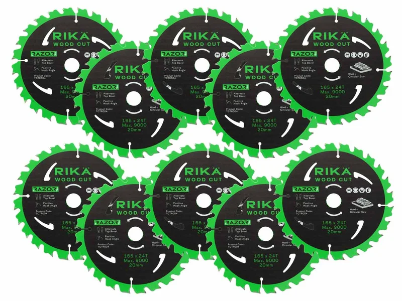 RIKA TCTR004X10 165mm x 20mm 24T Wood TCT Circular Saw Blade 10pk