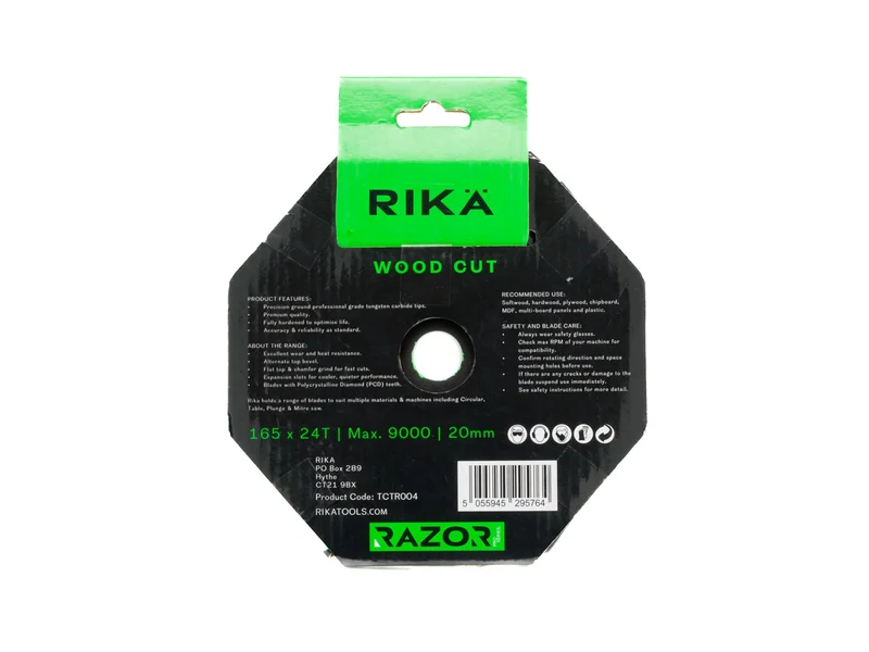 RIKA TCTR004X10 165mm x 20mm 24T Wood TCT Circular Saw Blade 10pk