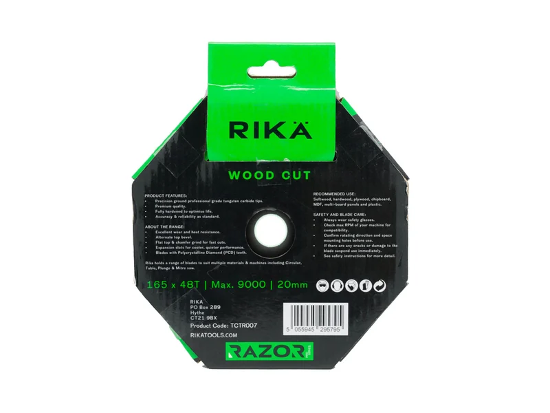 RIKA TCTR007 Razor Pro 165mm x 20mm x 48T Soft and Hard Wood TCT Plunge Saw Blade