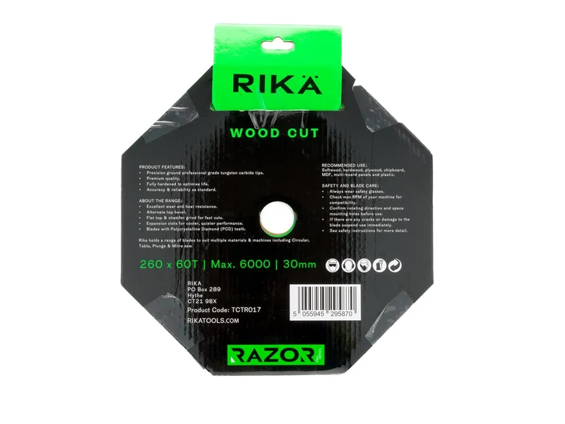 RIKA TCTR017 260mm x 30mm 60T Wood TCT Circular Saw Blade